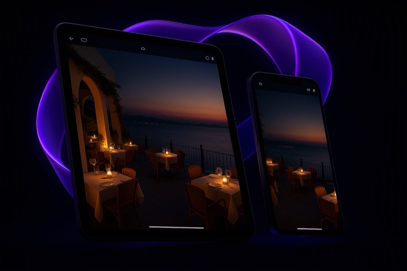Ejemplo de web de restaurante en tableta y móvil